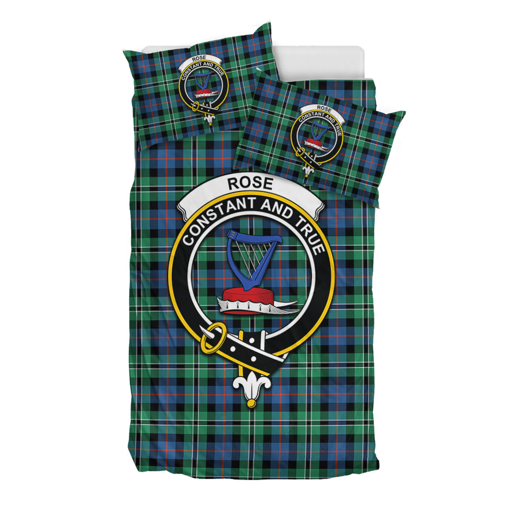 Rose Hunting Ancient Tartan Bedding Set with Family Crest - Tartan Vibes Clothing