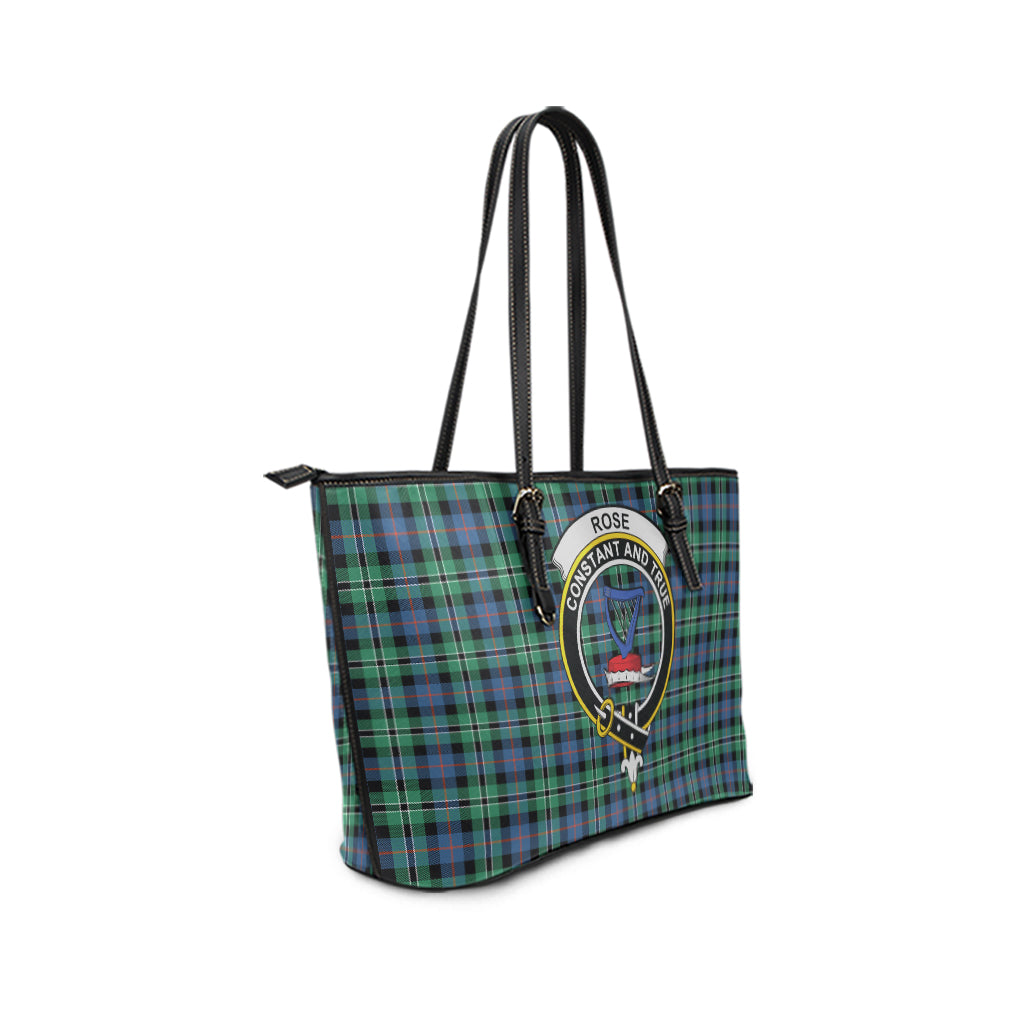 Rose Hunting Ancient Tartan Leather Tote Bag with Family Crest - Tartan Vibes Clothing