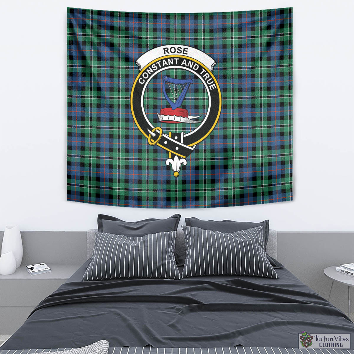 Tartan Vibes Clothing Rose Hunting Ancient Tartan Tapestry Wall Hanging and Home Decor for Room with Family Crest