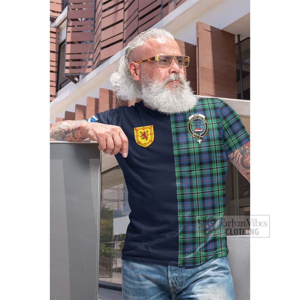 Tartan Vibes Clothing Rose Hunting Ancient Tartan Cotton T-shirt with Scottish Lion Royal Arm Half Style