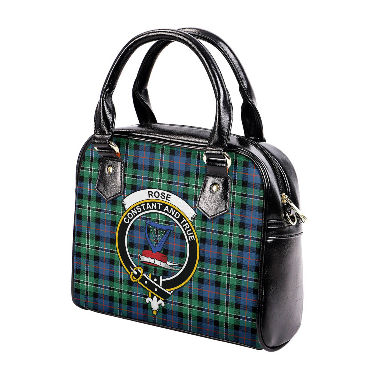 Rose Hunting Ancient Tartan Shoulder Handbags with Family Crest - Tartanvibesclothing