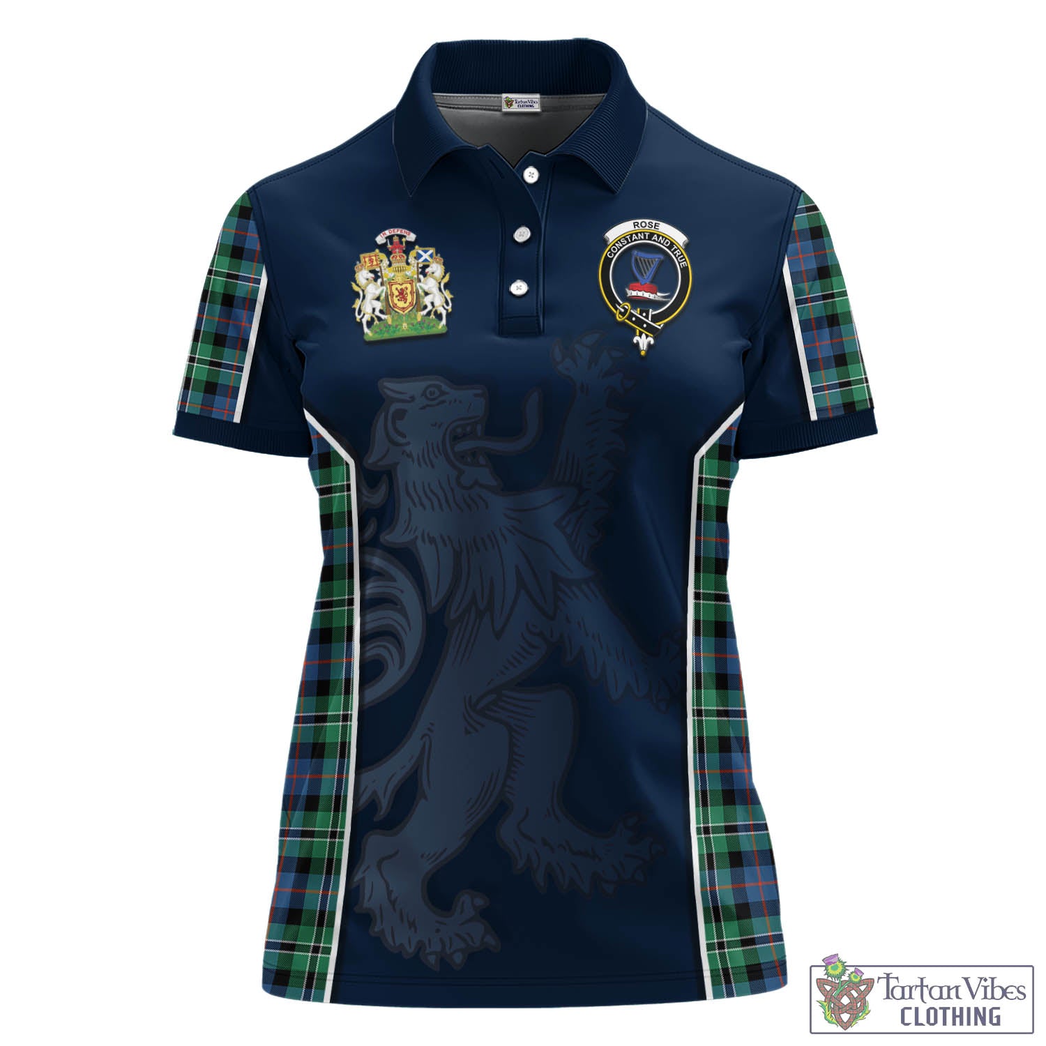 Rose Hunting Ancient Tartan Women's Polo Shirt with Family Crest and Lion Rampant Vibes Sport Style - Tartan Vibes Clothing