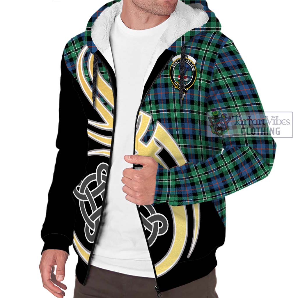 Tartan Vibes Clothing Rose Hunting Ancient Tartan Sherpa Hoodie with Family Crest and Celtic Symbol Style