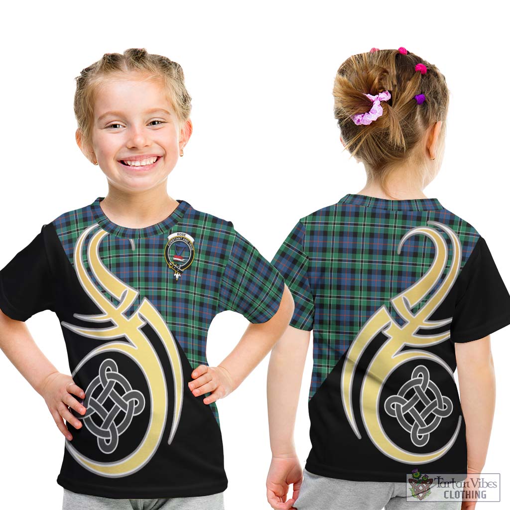 Tartan Vibes Clothing Rose Hunting Ancient Tartan Kid T-Shirt with Family Crest and Celtic Symbol Style