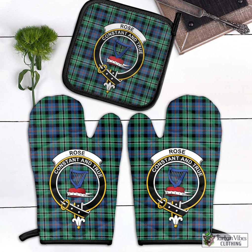 Rose Hunting Ancient Tartan Combo Oven Mitt & Pot-Holder with Family Crest Combo 1 Oven Mitt & 1 Pot-Holder Black - Tartan Vibes Clothing