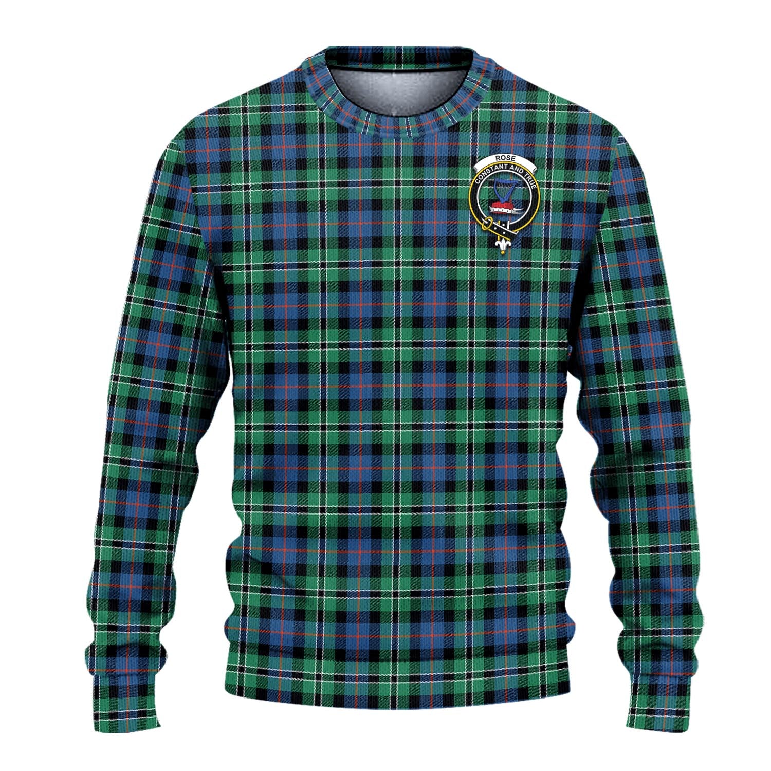 Rose Hunting Ancient Tartan Knitted Sweater with Family Crest - Tartanvibesclothing