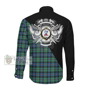 Rose Hunting Ancient Tartan Long Sleeve Button Shirt with Family Crest and Military Logo Style