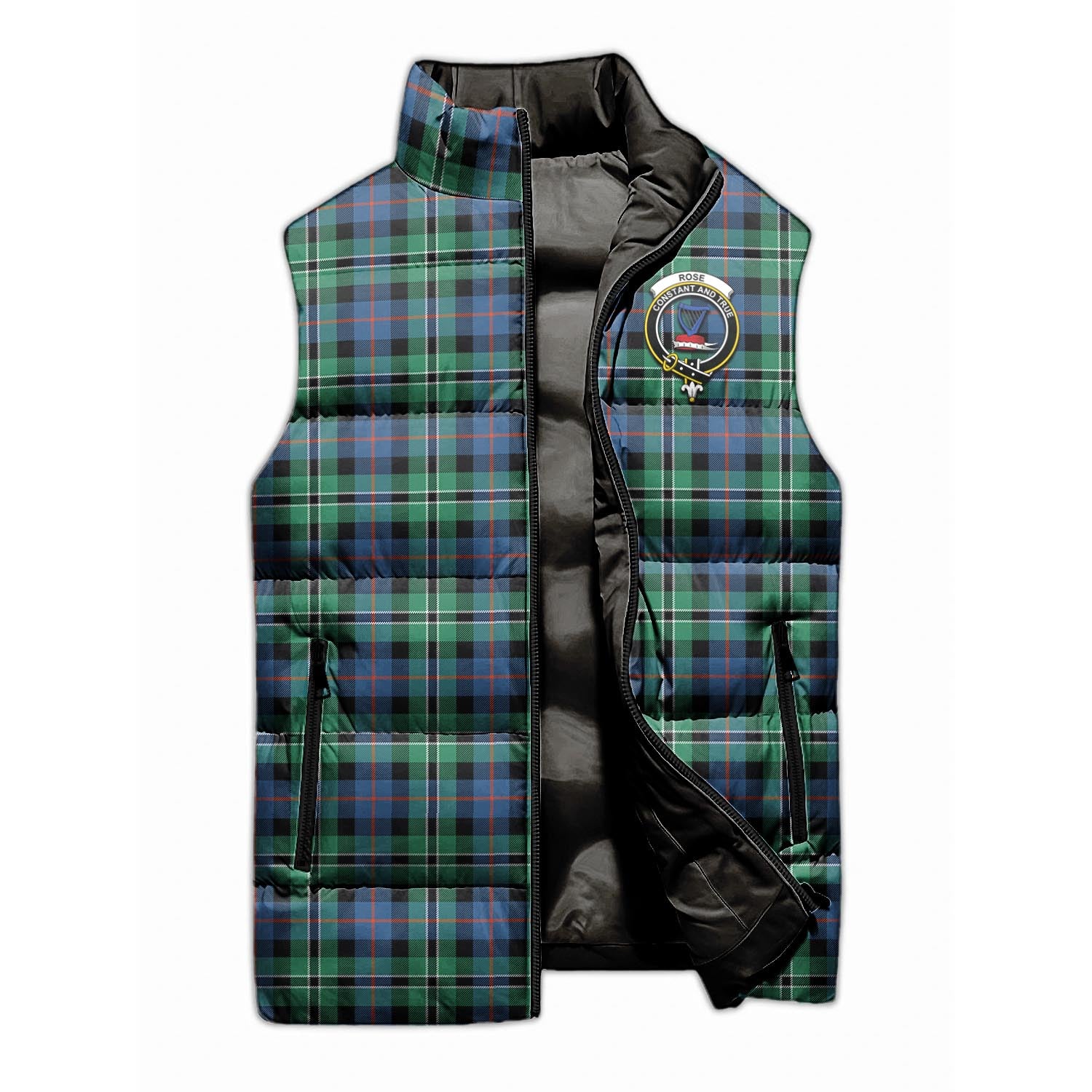 Rose Hunting Ancient Tartan Sleeveless Puffer Jacket with Family Crest - Tartanvibesclothing