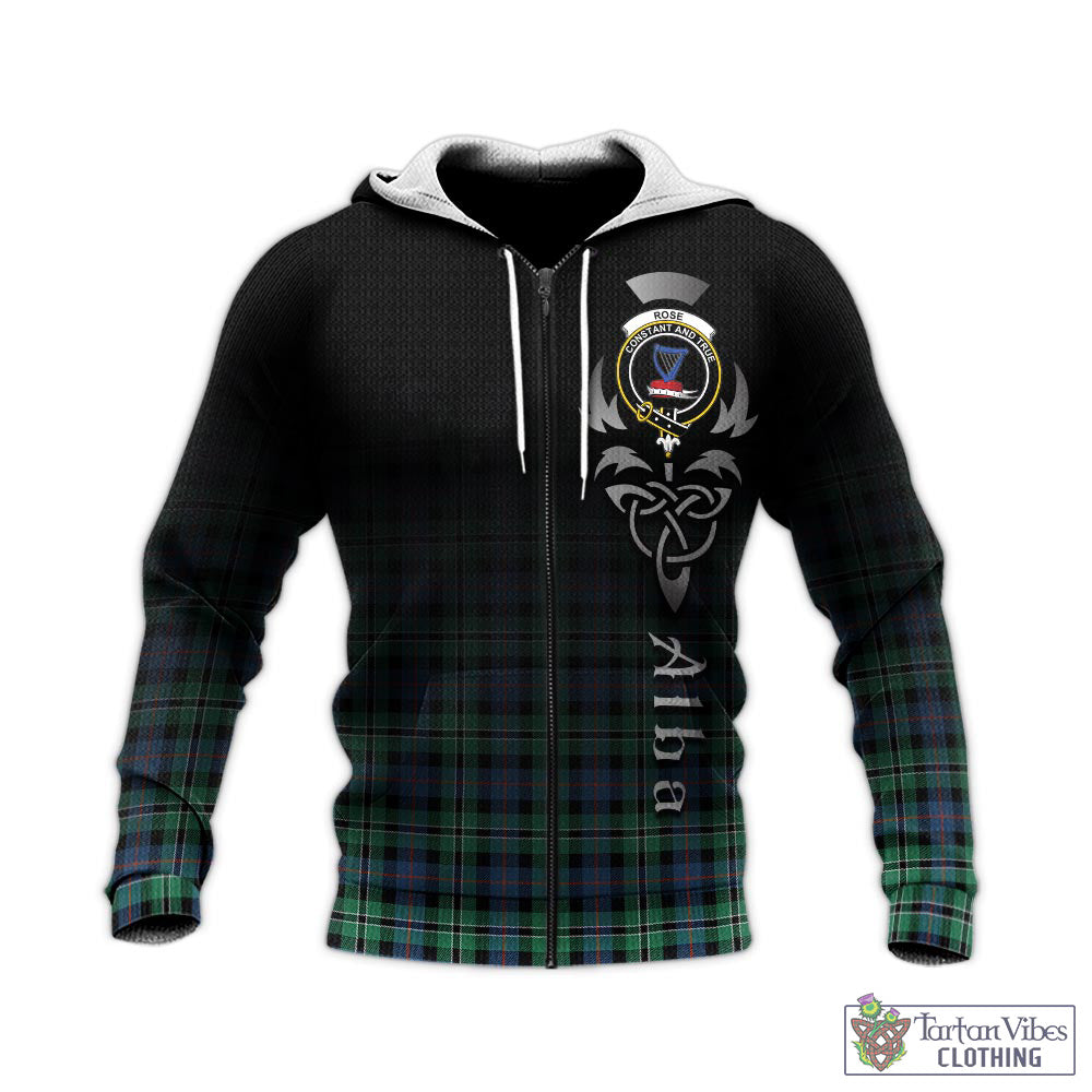 Tartan Vibes Clothing Rose Hunting Ancient Tartan Knitted Hoodie Featuring Alba Gu Brath Family Crest Celtic Inspired