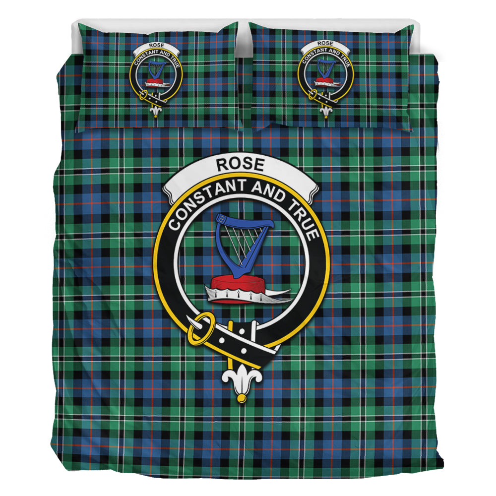 Rose Hunting Ancient Tartan Bedding Set with Family Crest - Tartan Vibes Clothing