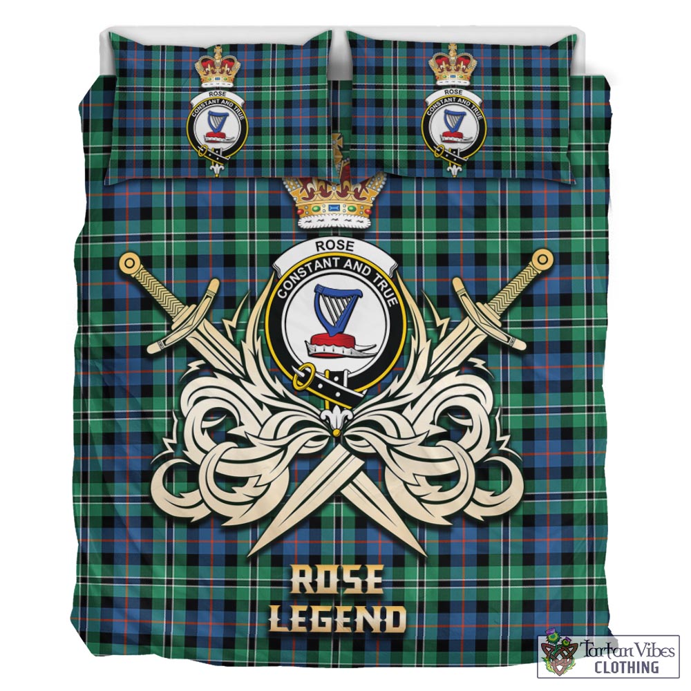 Tartan Vibes Clothing Rose Hunting Ancient Tartan Bedding Set with Clan Crest and the Golden Sword of Courageous Legacy