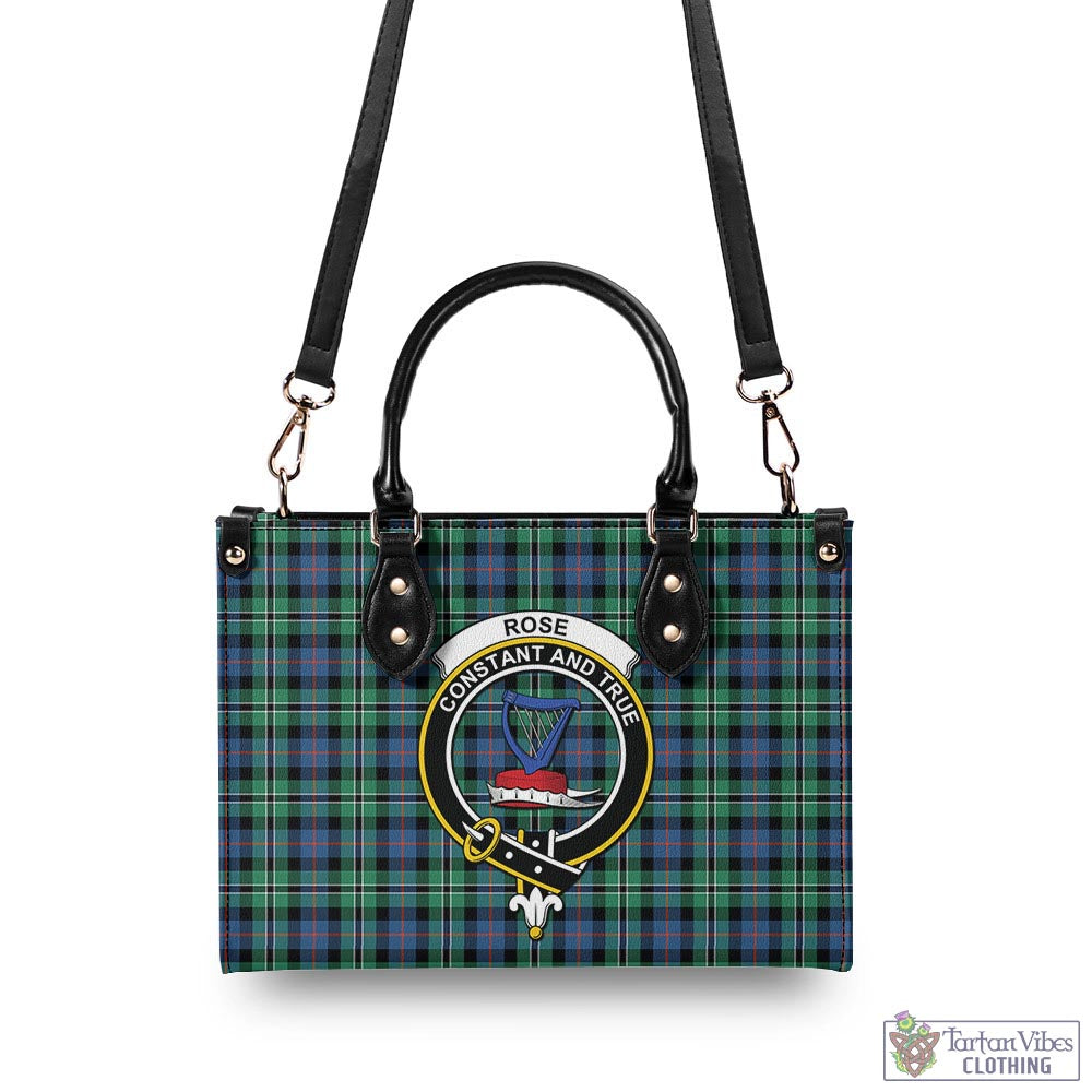 Tartan Vibes Clothing Rose Hunting Ancient Tartan Luxury Leather Handbags with Family Crest