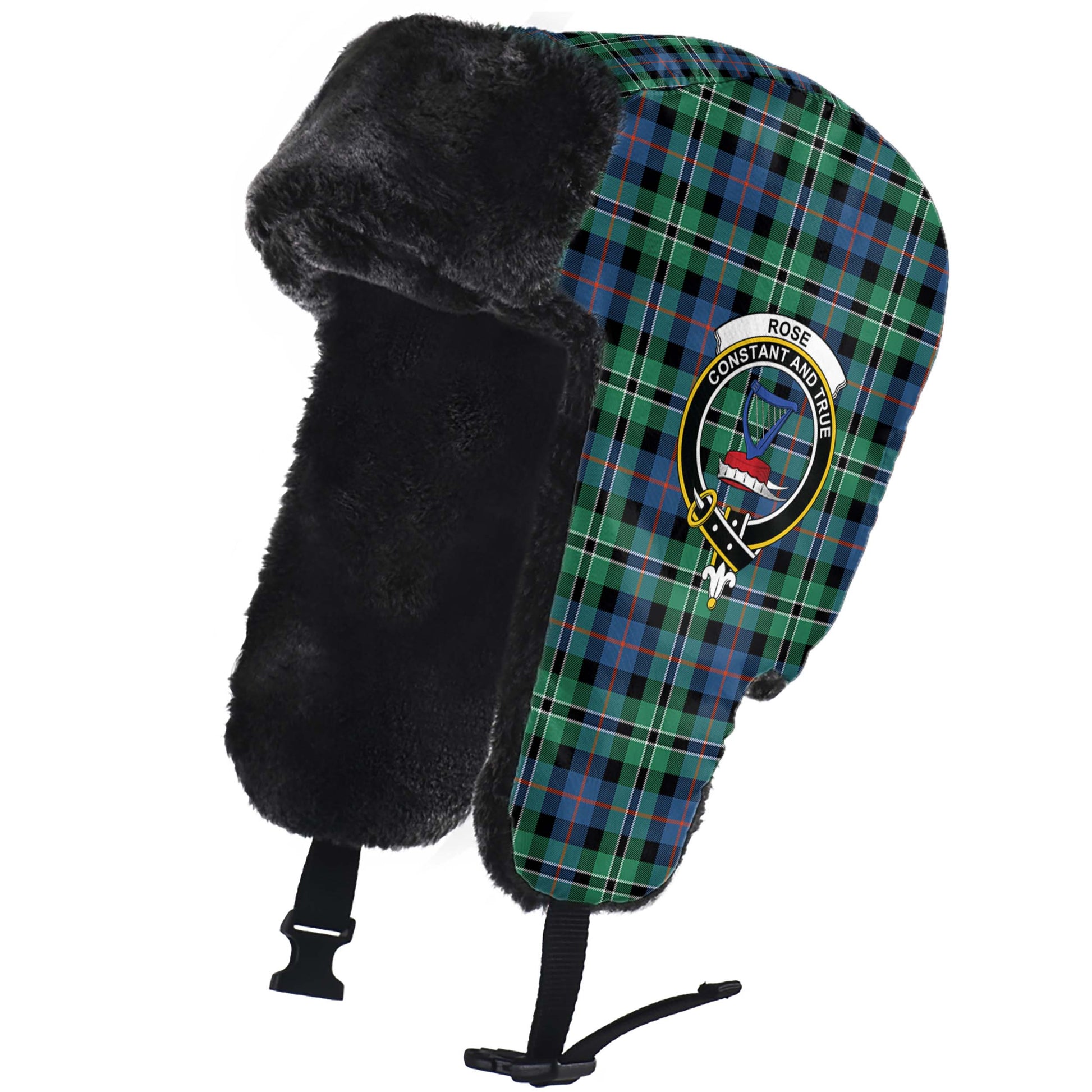 Rose Hunting Ancient Tartan Winter Trapper Hat with Family Crest - Tartanvibesclothing