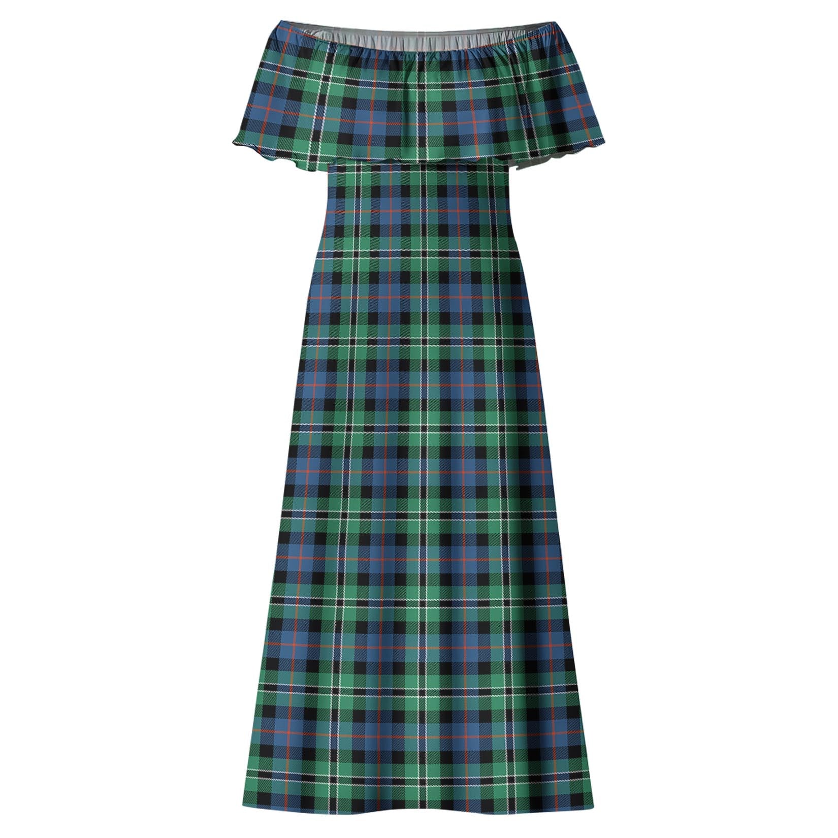 Rose Hunting Ancient Tartan Off Shoulder Long Dress - Tartanvibesclothing