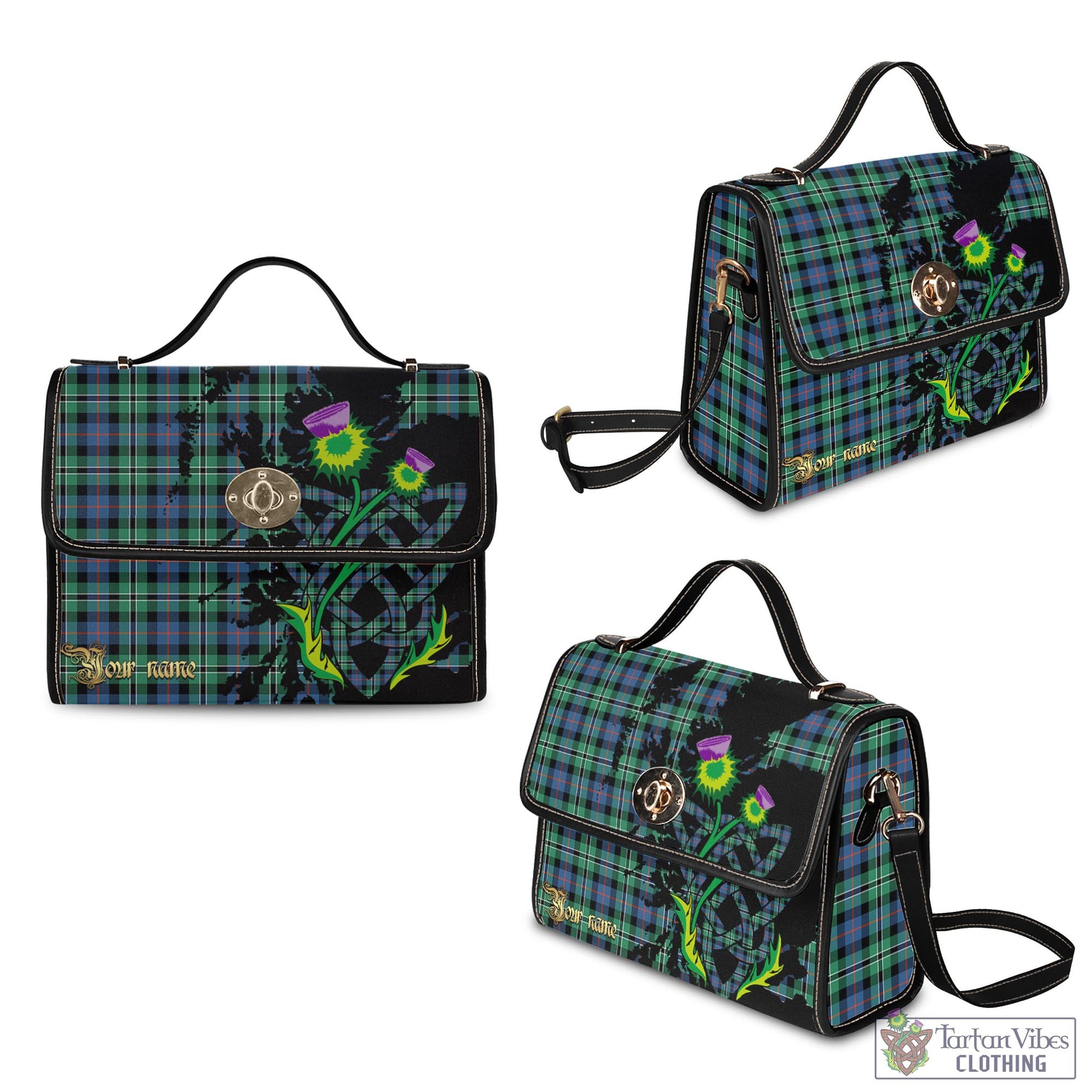 Tartan Vibes Clothing Rose Hunting Ancient Tartan Waterproof Canvas Bag with Scotland Map and Thistle Celtic Accents