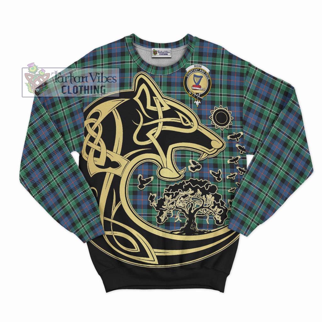 Tartan Vibes Clothing Rose Hunting Ancient Tartan Sweatshirt with Family Crest Celtic Wolf Style