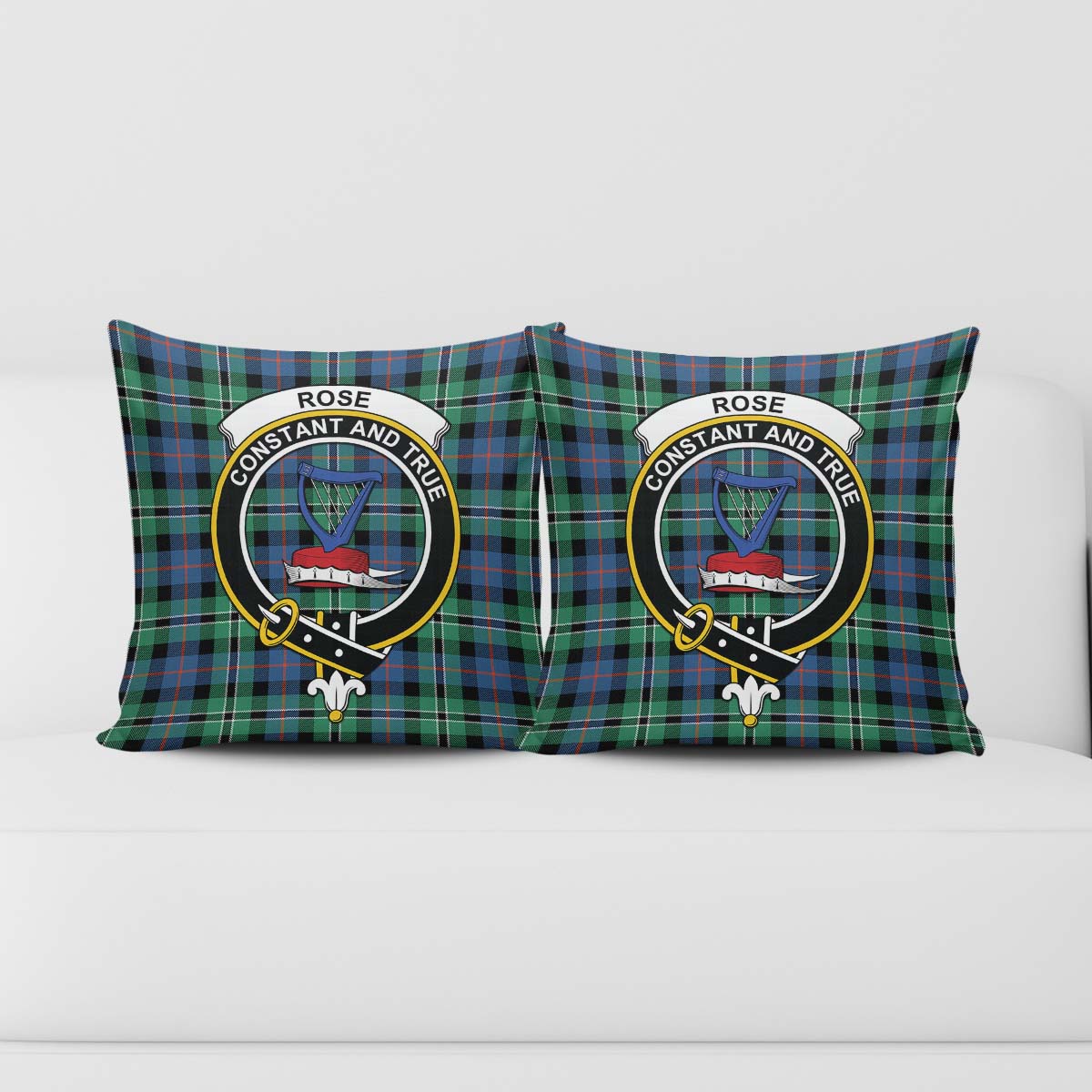 Rose Hunting Ancient Tartan Pillow Cover with Family Crest - Tartanvibesclothing