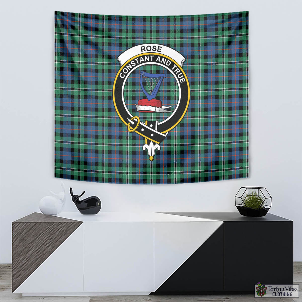 Tartan Vibes Clothing Rose Hunting Ancient Tartan Tapestry Wall Hanging and Home Decor for Room with Family Crest