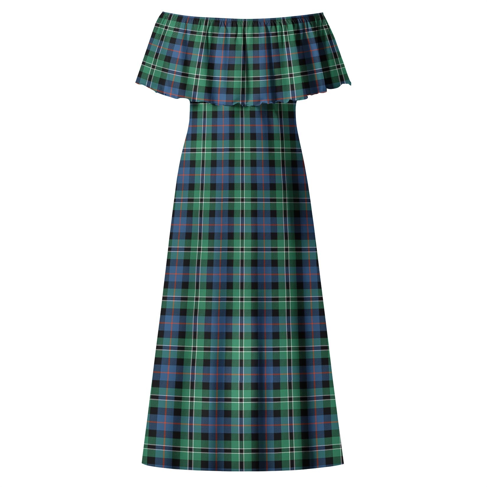 Rose Hunting Ancient Tartan Off Shoulder Long Dress - Tartanvibesclothing