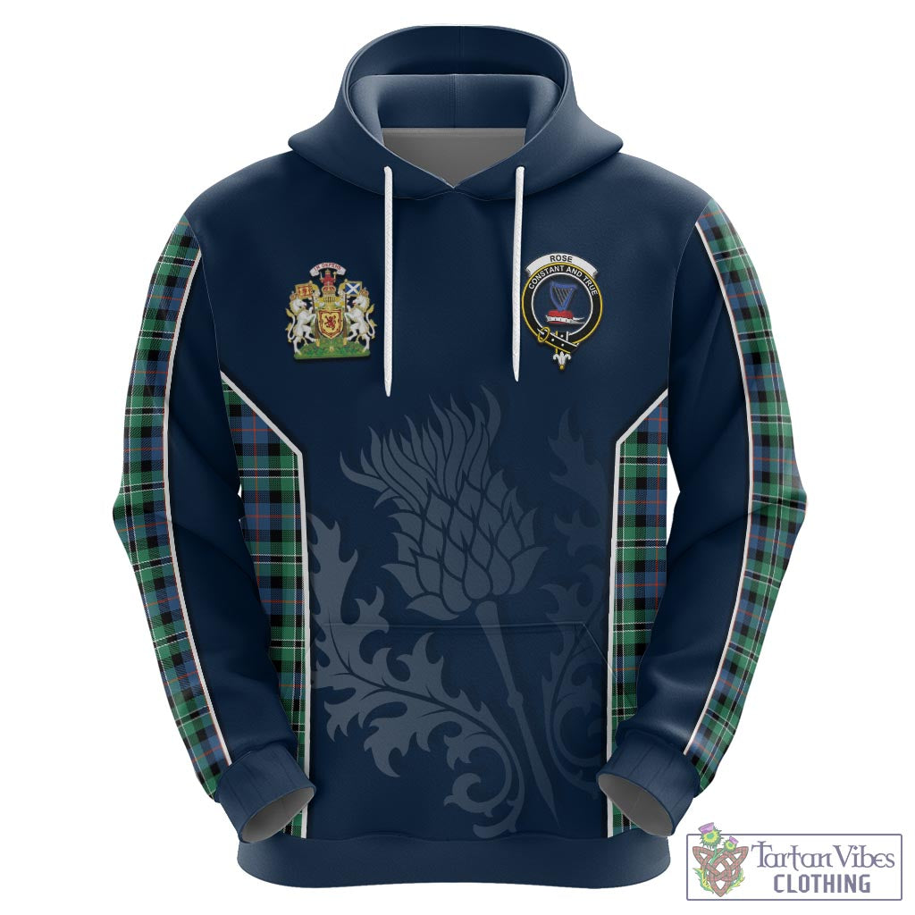 Tartan Vibes Clothing Rose Hunting Ancient Tartan Hoodie with Family Crest and Scottish Thistle Vibes Sport Style