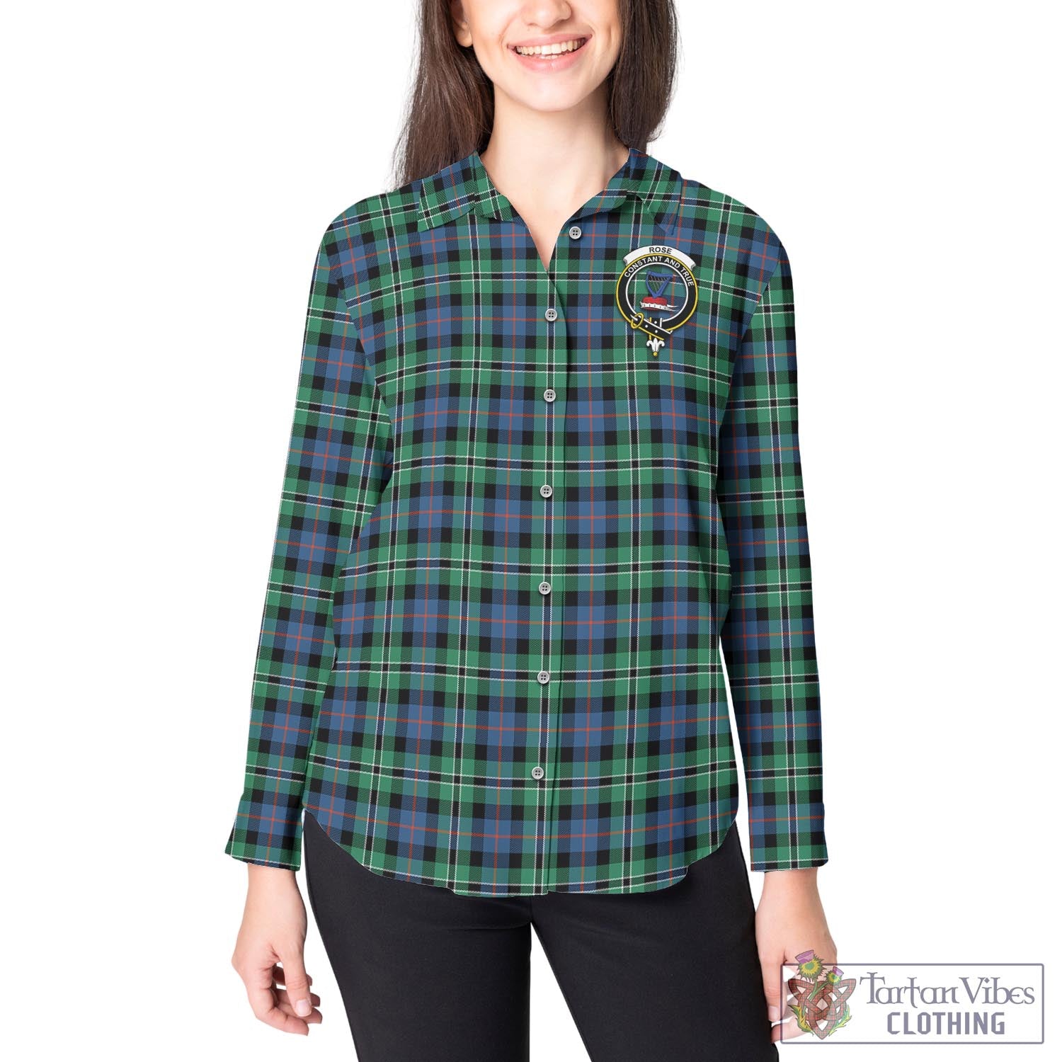 Tartan Vibes Clothing Rose Hunting Ancient Tartan Womens Casual Shirt with Family Crest