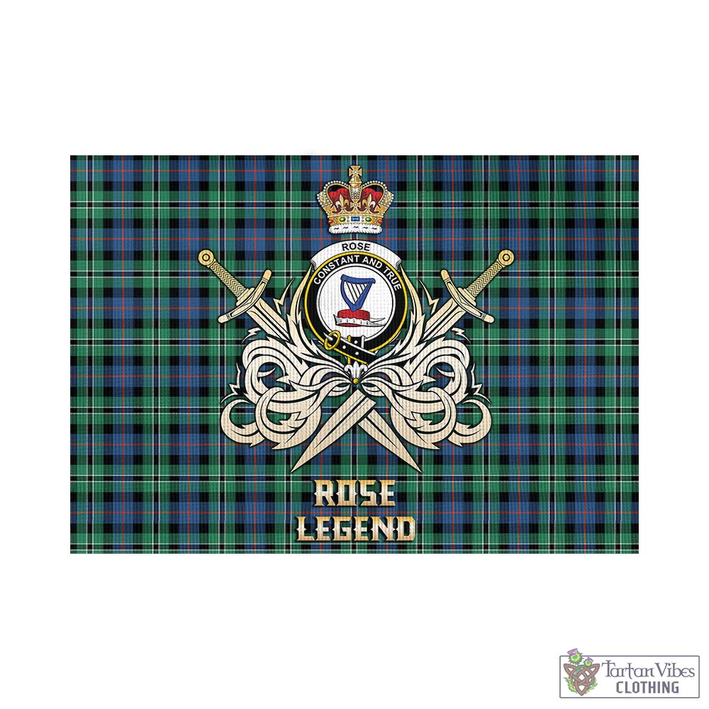 Tartan Vibes Clothing Rose Hunting Ancient Tartan Flag with Clan Crest and the Golden Sword of Courageous Legacy