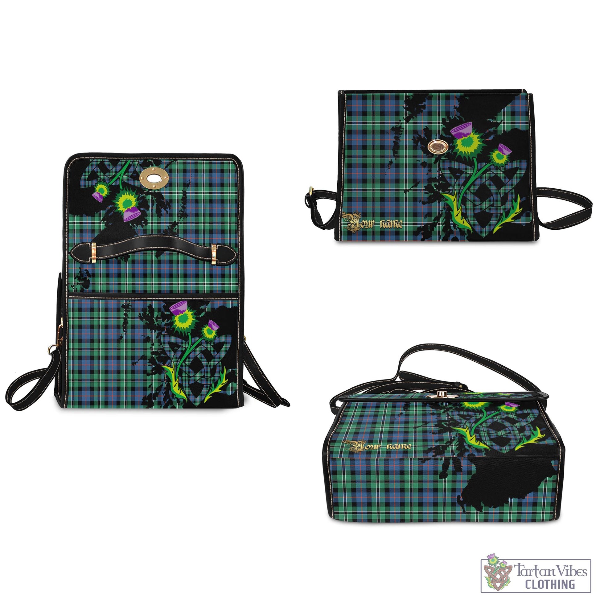 Tartan Vibes Clothing Rose Hunting Ancient Tartan Waterproof Canvas Bag with Scotland Map and Thistle Celtic Accents