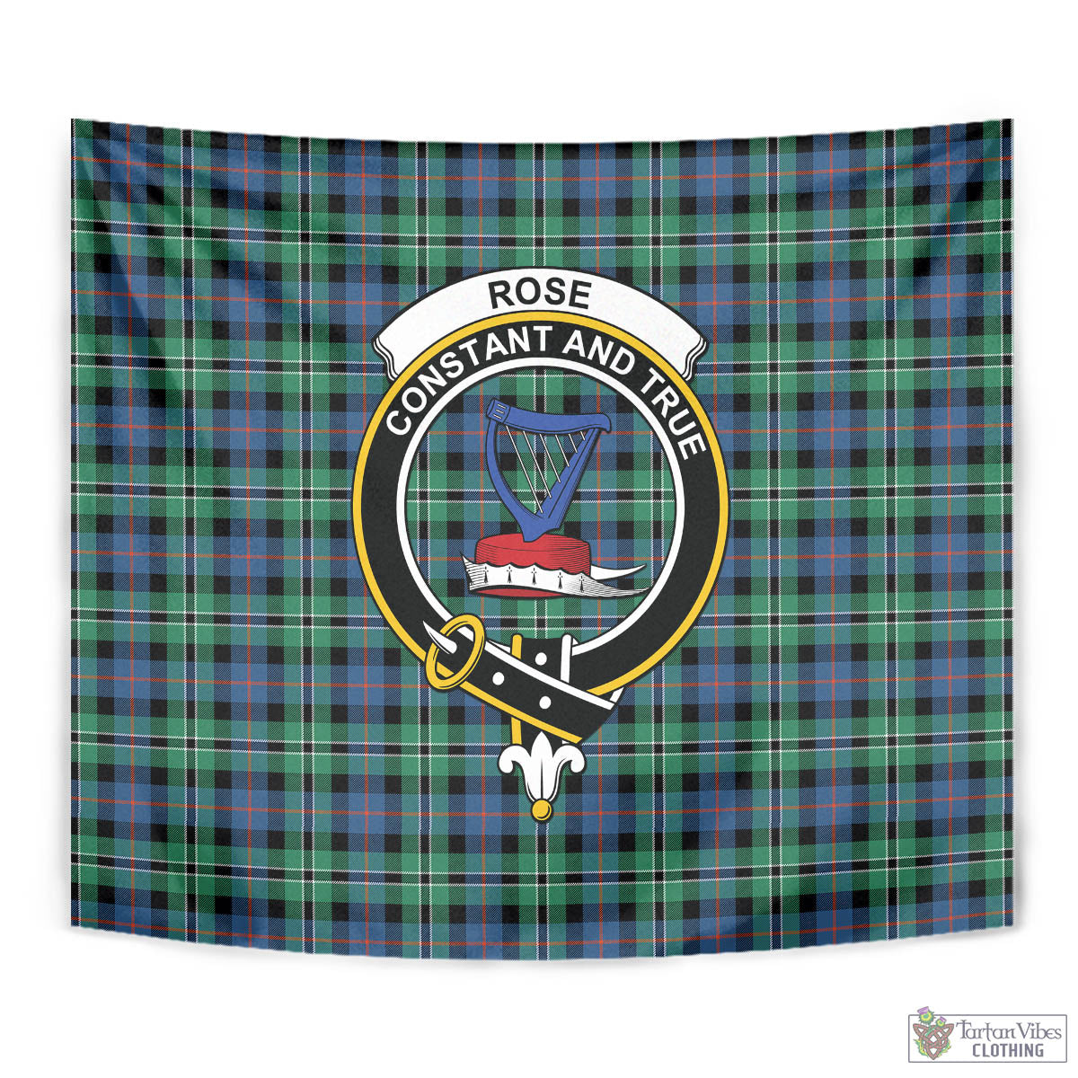 Tartan Vibes Clothing Rose Hunting Ancient Tartan Tapestry Wall Hanging and Home Decor for Room with Family Crest