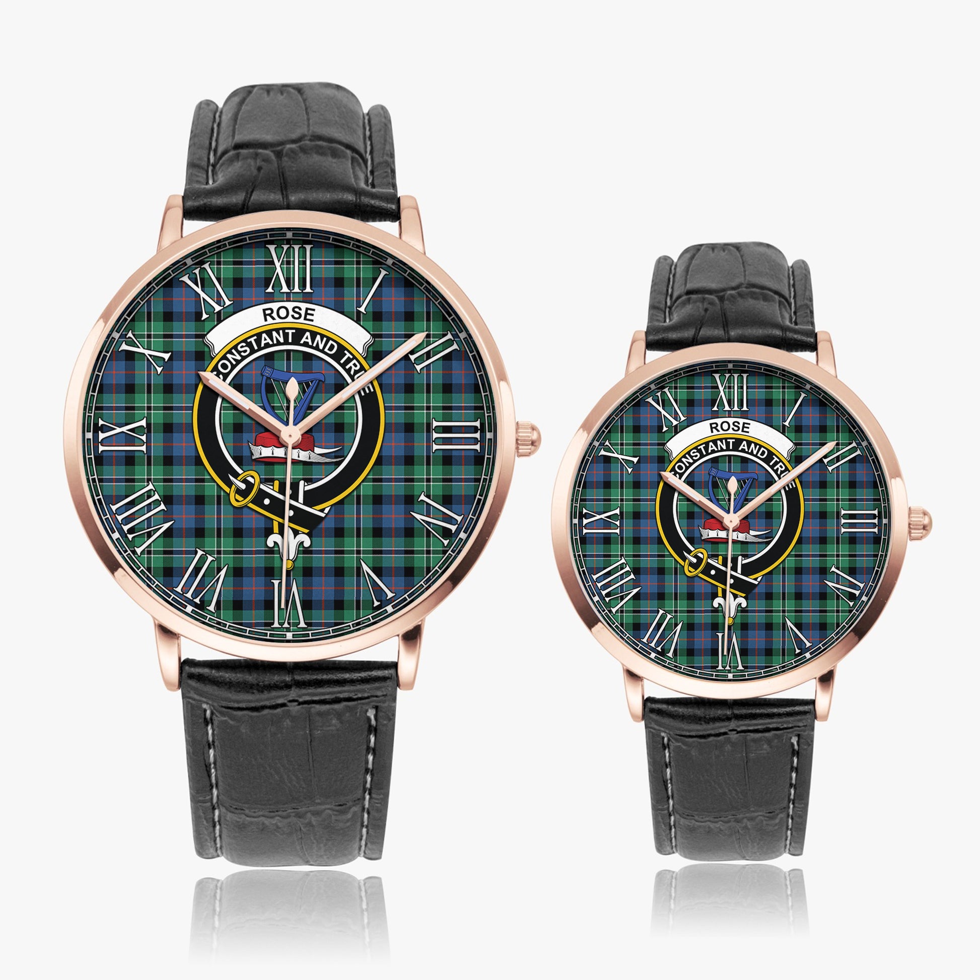 Rose Hunting Ancient Tartan Family Crest Leather Strap Quartz Watch - Tartanvibesclothing