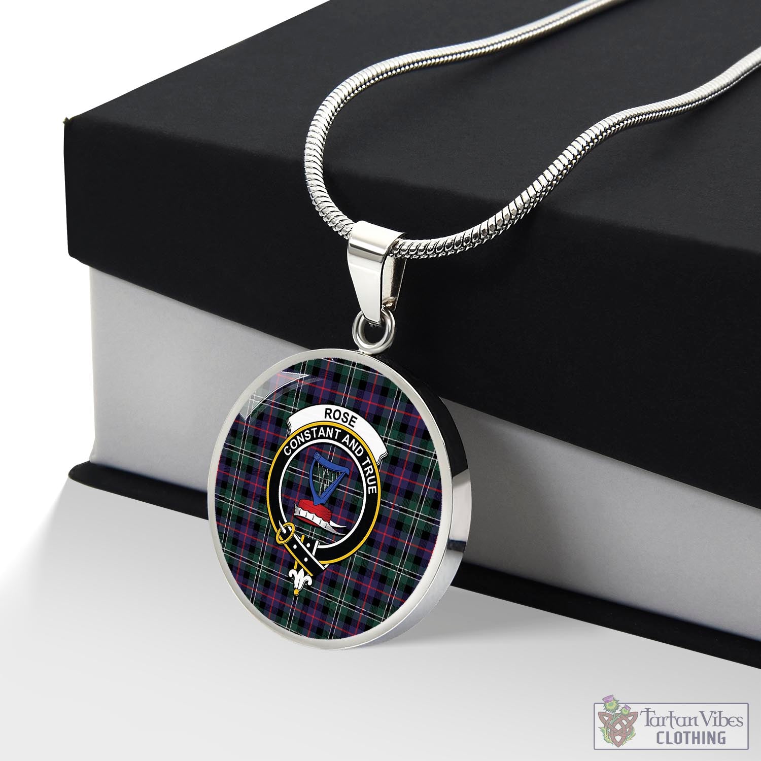 Tartan Vibes Clothing Rose Hunting Modern Tartan Circle Necklace with Family Crest