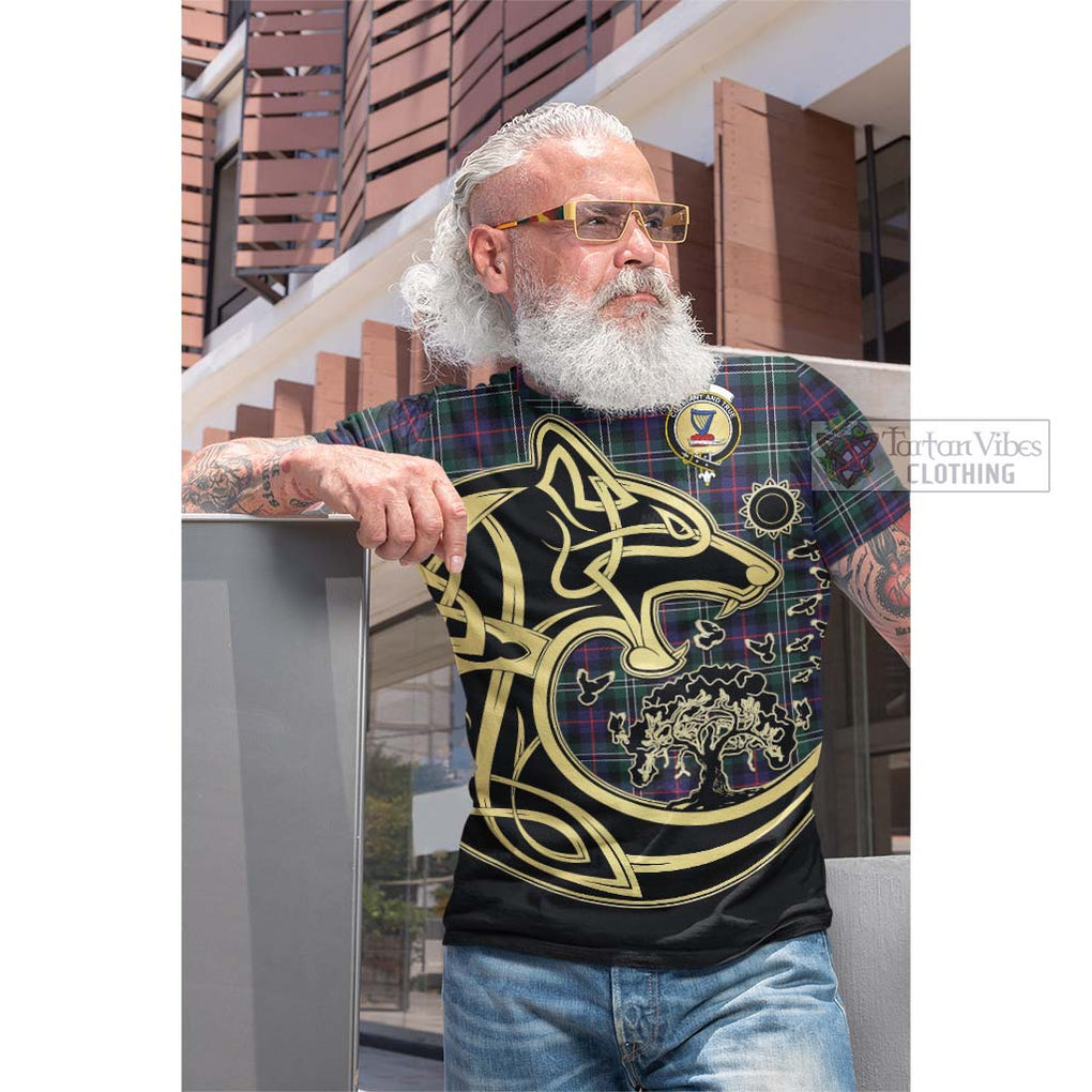 Tartan Vibes Clothing Rose Hunting Modern Tartan Cotton T-shirt with Family Crest Celtic Wolf Style