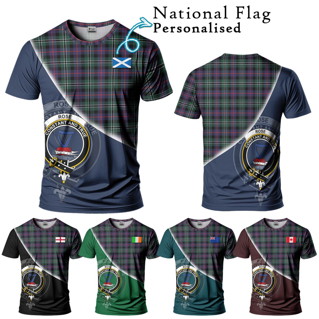 Rose Hunting Modern Tartan T-Shirt with Personalised National Flag and Family Crest Half Style Kid's Shirt - Tartanvibesclothing Shop