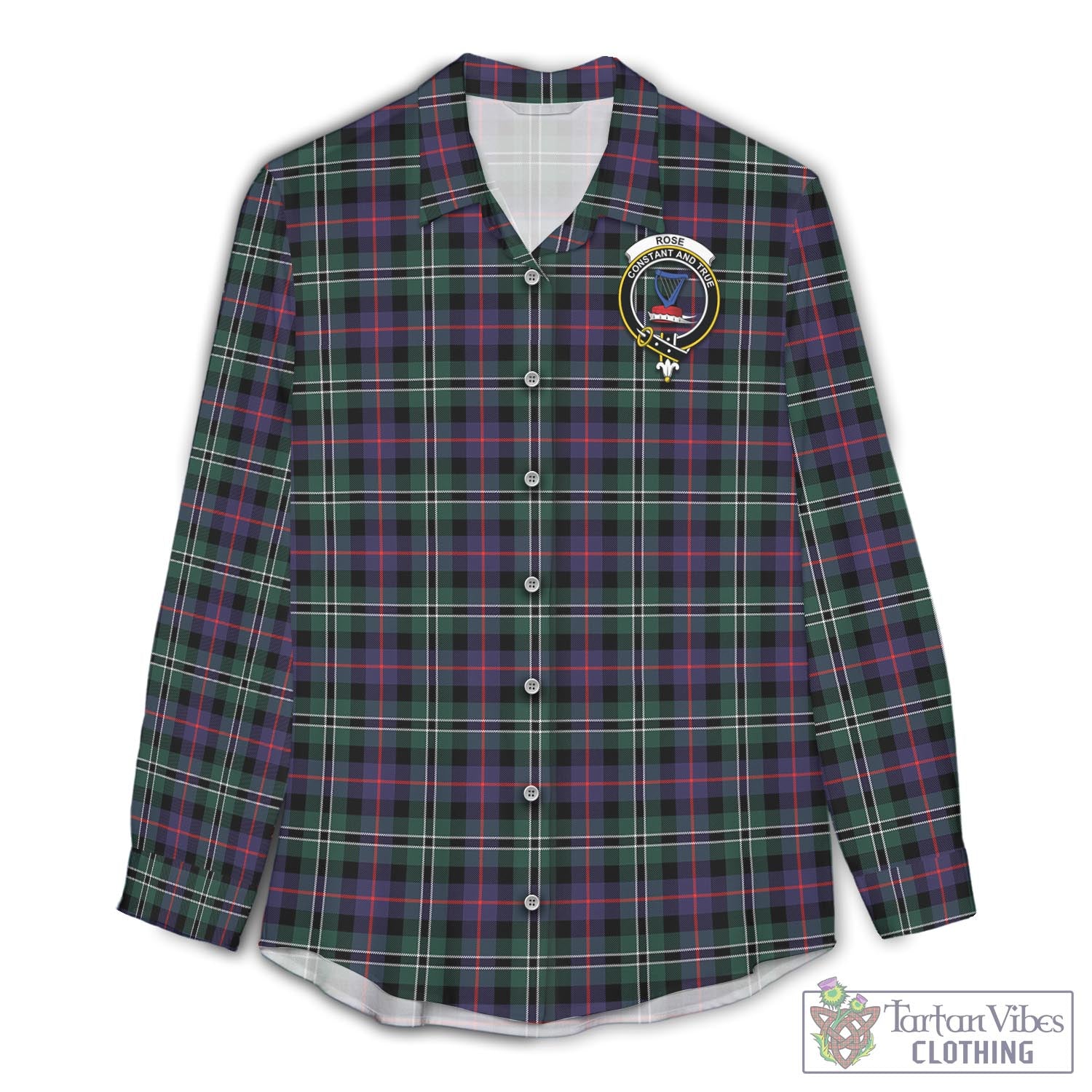 Tartan Vibes Clothing Rose Hunting Modern Tartan Womens Casual Shirt with Family Crest