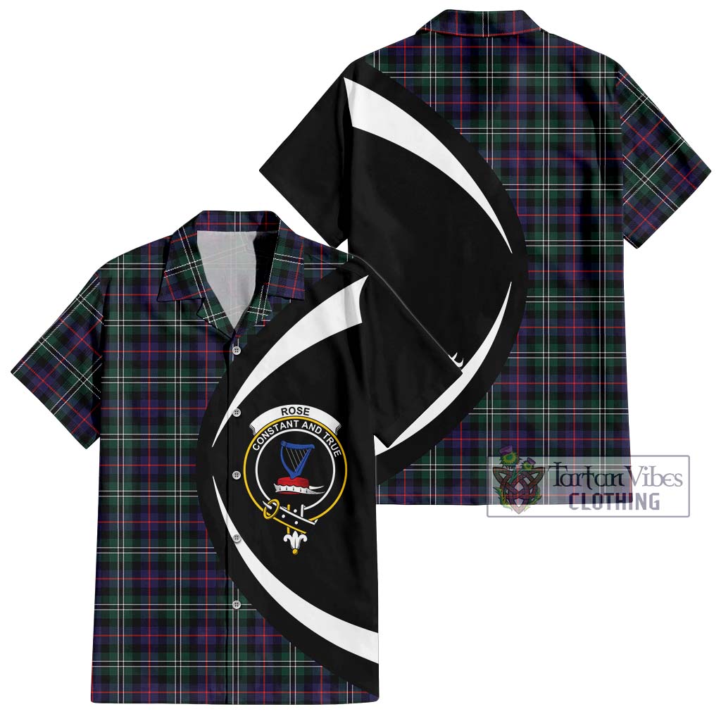 Rose Hunting Modern Tartan Short Sleeve Button Up with Family Crest Circle Style Kid - Tartan Vibes Clothing