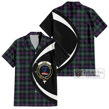 Rose Hunting Modern Tartan Short Sleeve Button Up with Family Crest Circle Style