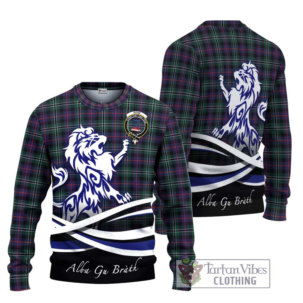 Rose Hunting Modern Tartan Knitted Sweater with Alba Gu Brath Regal Lion Emblem Unisex - Tartanvibesclothing Shop