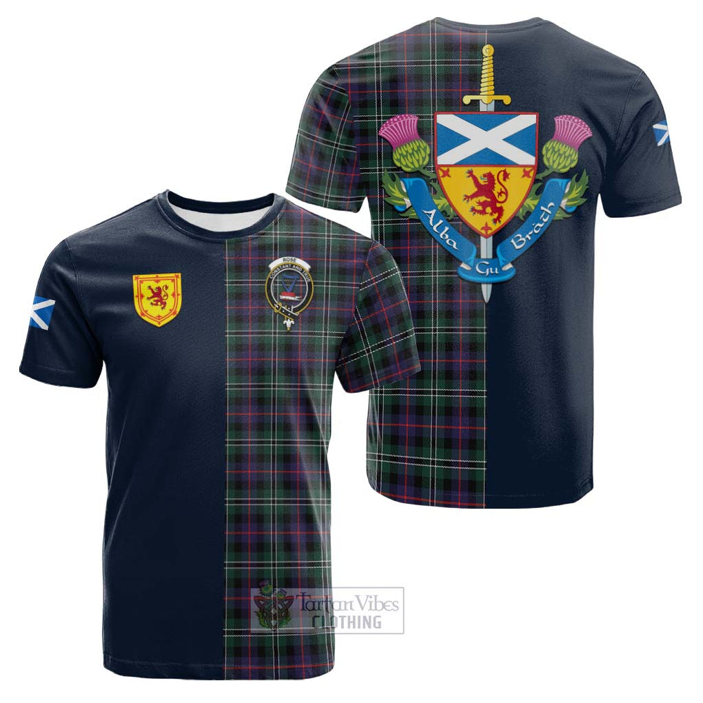 Tartan Vibes Clothing Rose Hunting Modern Tartan Cotton T-shirt with Scottish Lion Royal Arm Half Style