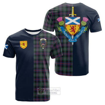 Rose Hunting Modern Tartan Cotton T-shirt Alba with Scottish Lion Royal Arm Half Style