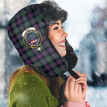 Rose Hunting Modern Tartan Winter Trapper Hat with Family Crest