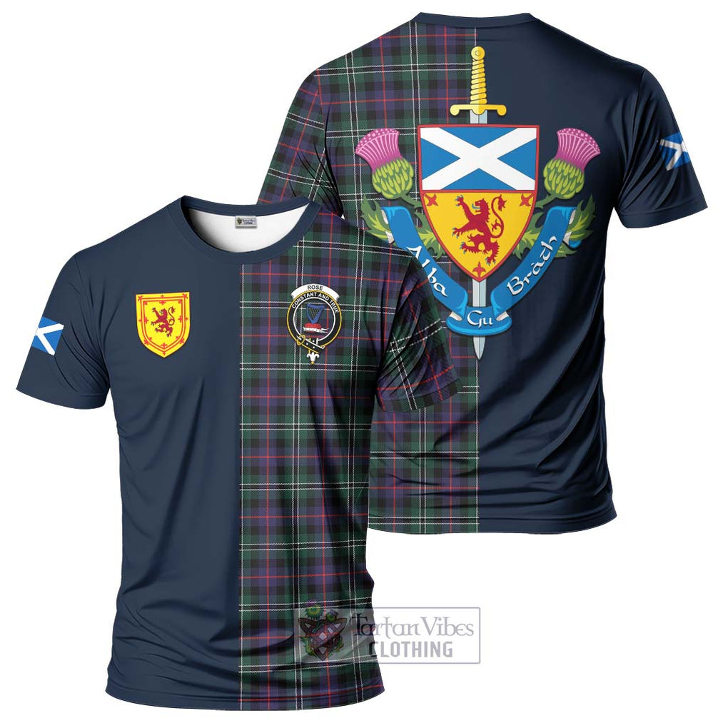 Tartan Vibes Clothing Rose Hunting Modern Tartan T-Shirt Alba with Scottish Lion Royal Arm Half Style