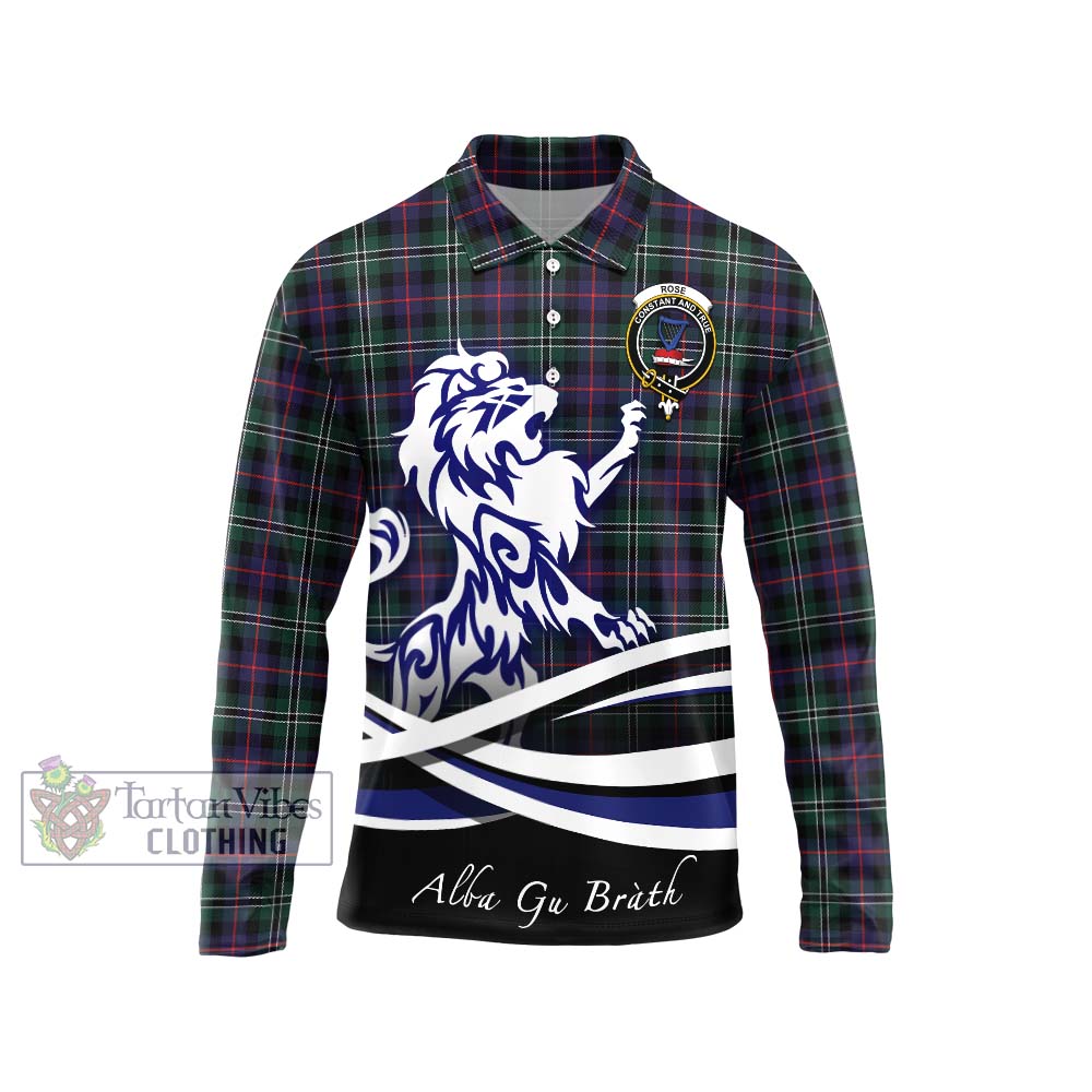 Rose Hunting Modern Tartan Long Sleeve Polo Shirt with Alba Gu Brath Regal Lion Emblem Unisex - Tartanvibesclothing Shop