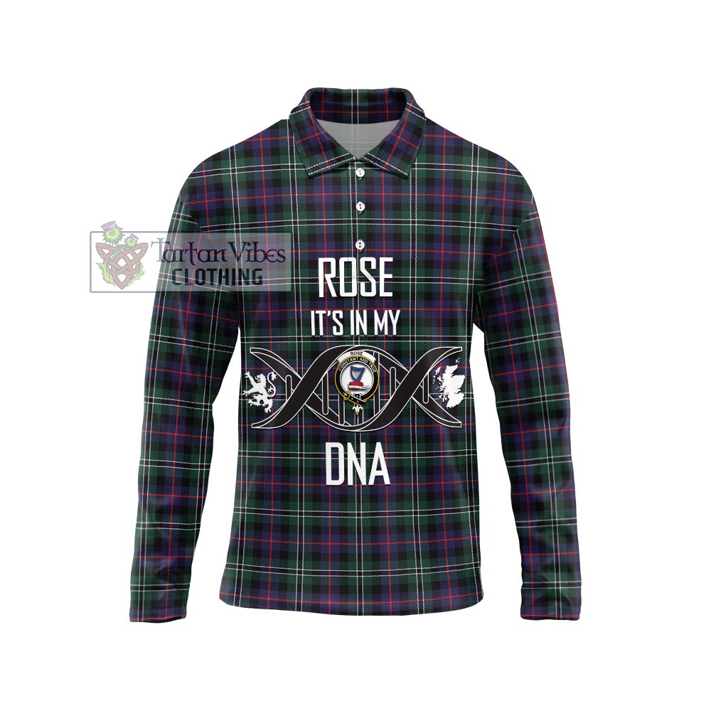 Rose Hunting Modern Tartan Long Sleeve Polo Shirt with Family Crest DNA In Me Style Unisex - Tartanvibesclothing Shop