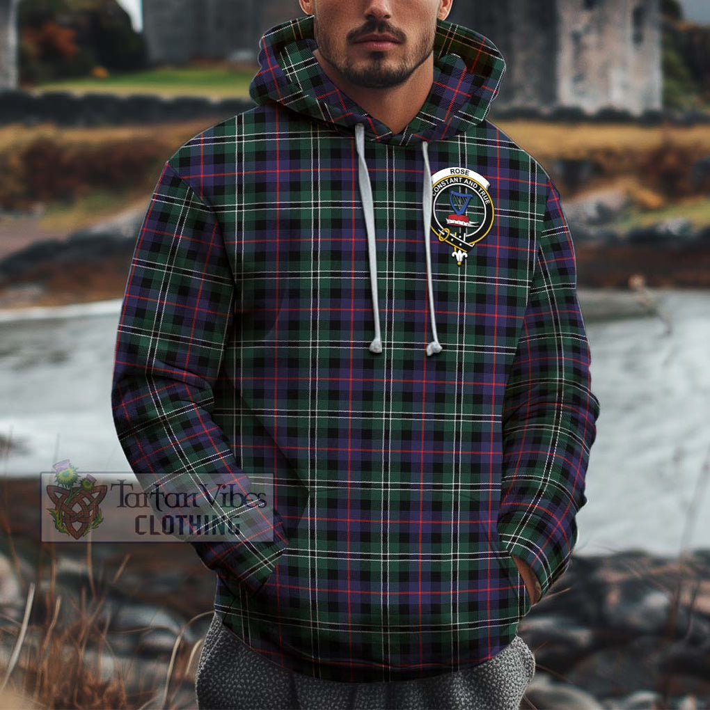 Rose Hunting Modern Tartan Cotton Hoodie with Family Crest Pullover Hoodie XS - Tartan Vibes Clothing