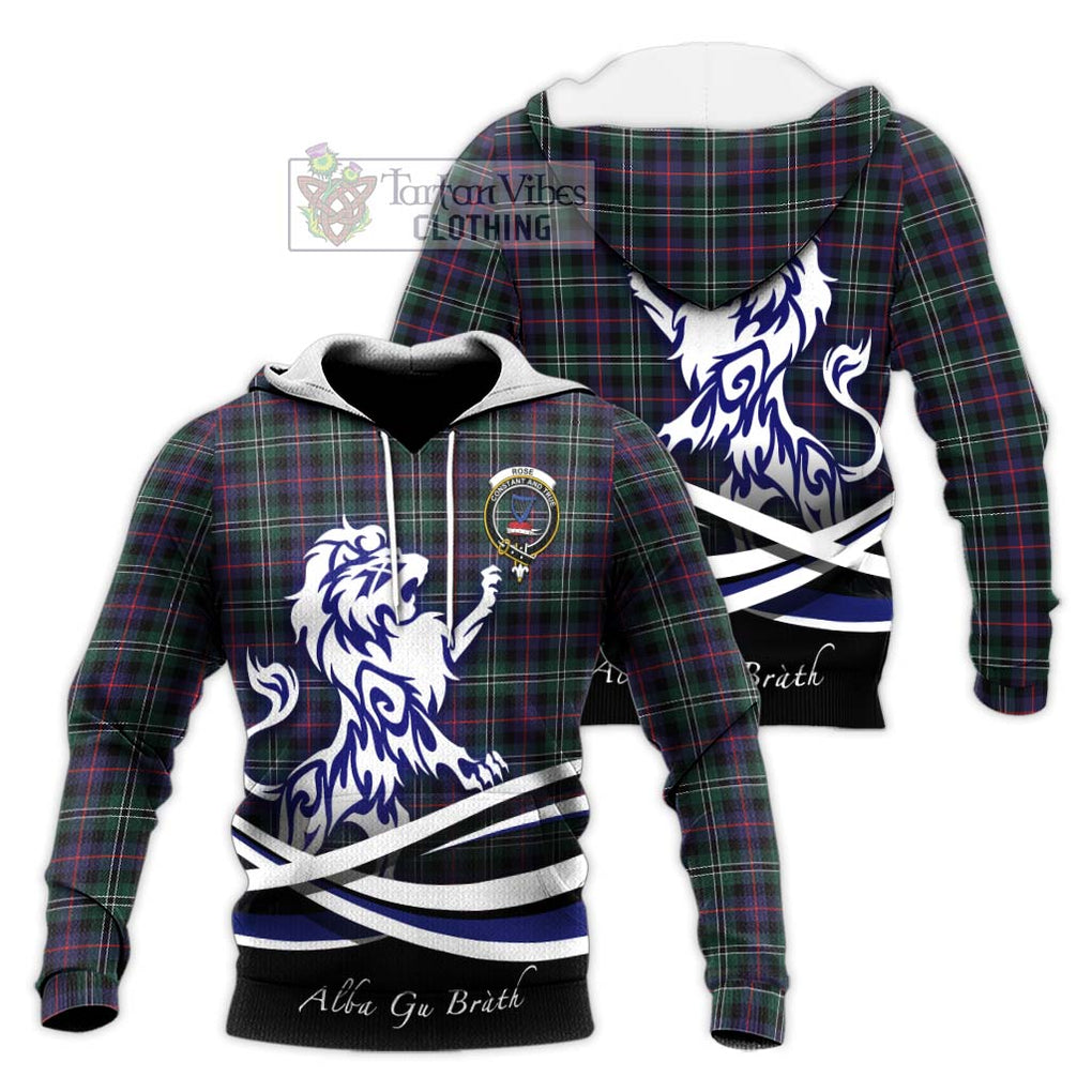 Rose Hunting Modern Tartan Knitted Hoodie with Alba Gu Brath Regal Lion Emblem Unisex Knitted Pullover Hoodie - Tartanvibesclothing Shop