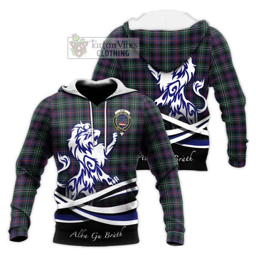 Rose Hunting Modern Tartan Knitted Hoodie with Alba Gu Brath Regal Lion Emblem