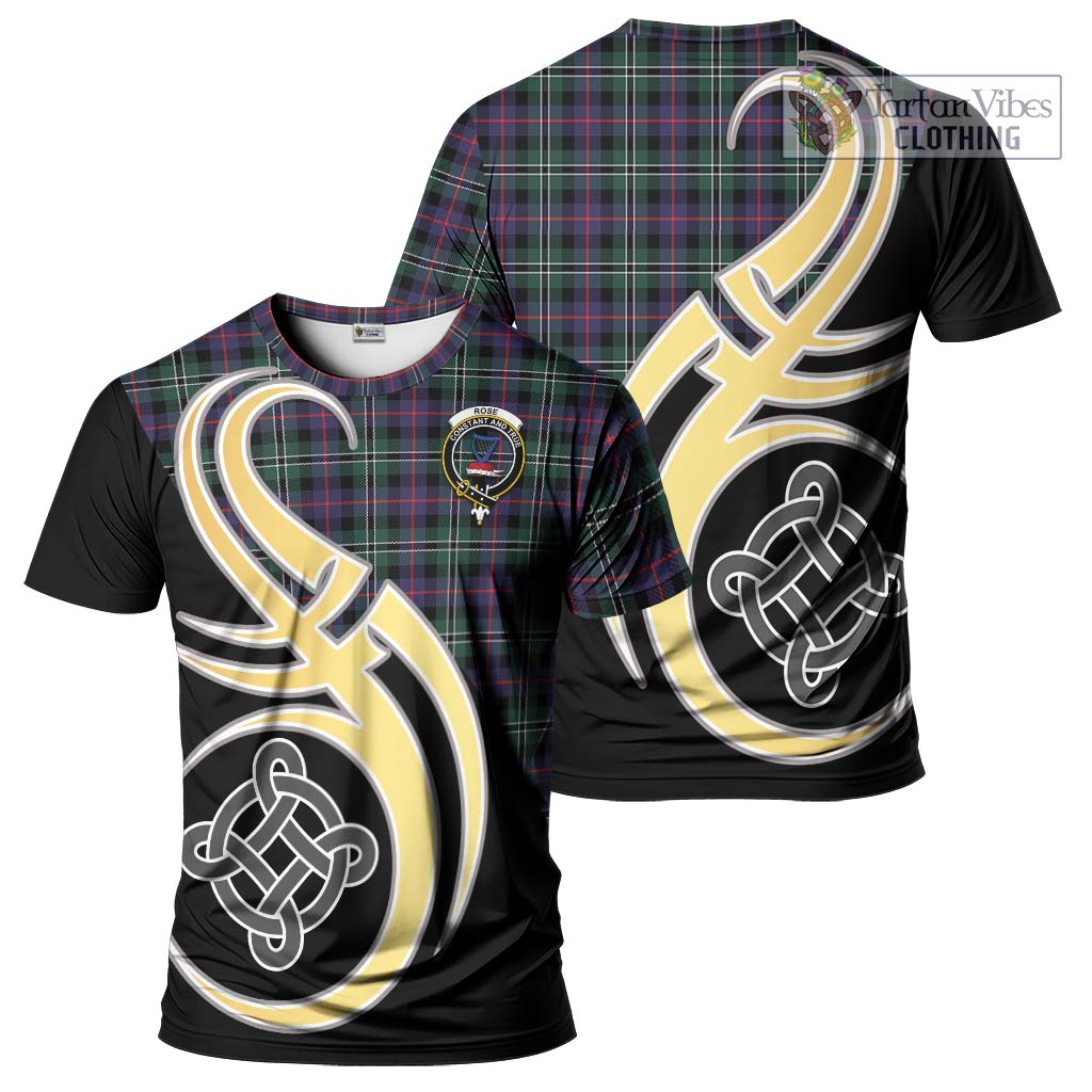 Tartan Vibes Clothing Rose Hunting Modern Tartan T-Shirt with Family Crest and Celtic Symbol Style