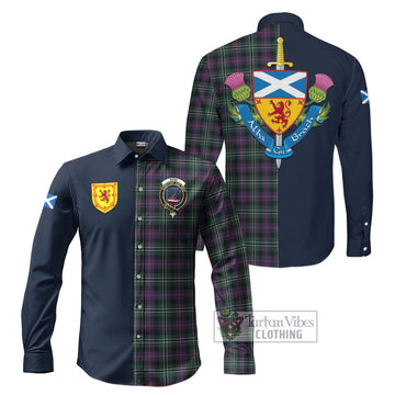 Rose Hunting Modern Tartan Long Sleeve Button Shirt Alba with Scottish Lion Royal Arm Half Style