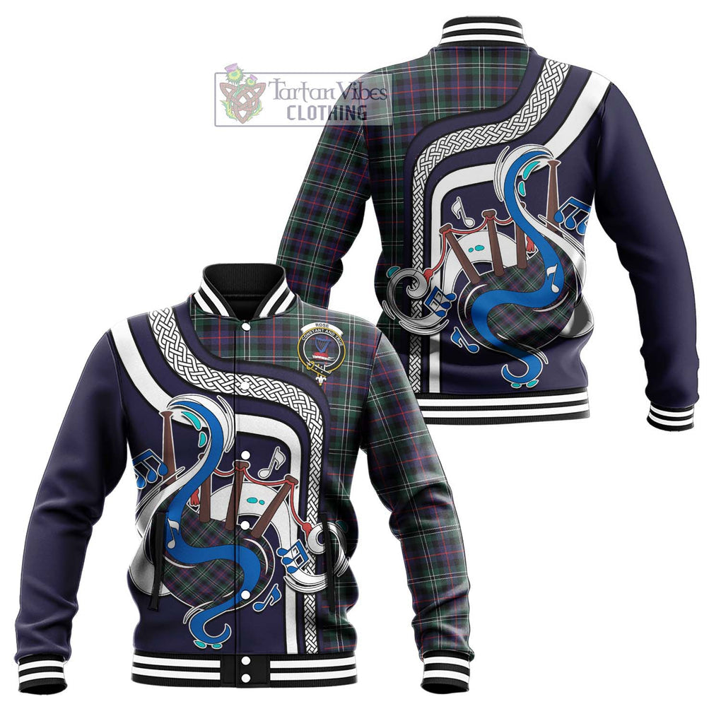 Tartan Vibes Clothing Rose Hunting Modern Tartan Baseball Jacket with Epic Bagpipe Style