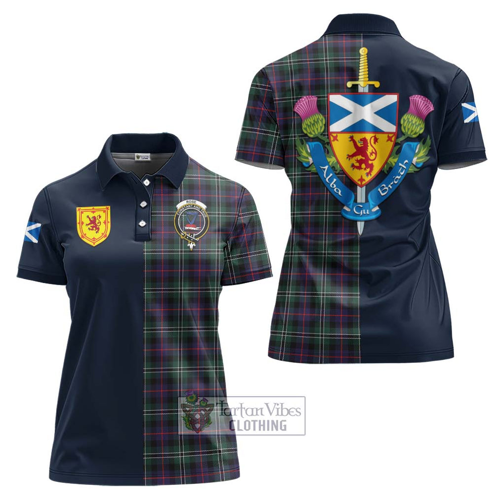 Tartan Vibes Clothing Rose Hunting Modern Tartan Women's Polo Shirt with Scottish Lion Royal Arm Half Style