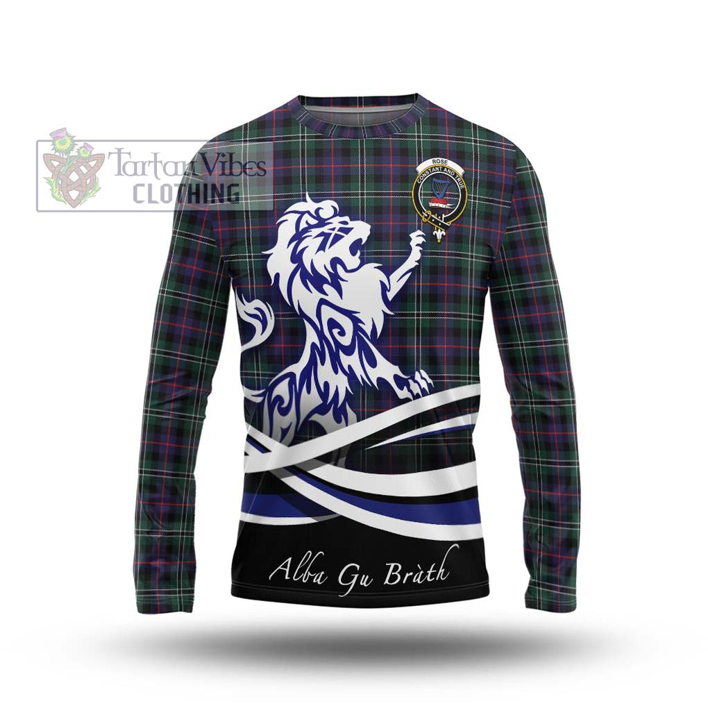 Rose Hunting Modern Tartan Long Sleeve T-Shirt with Alba Gu Brath Regal Lion Emblem Unisex - Tartanvibesclothing Shop